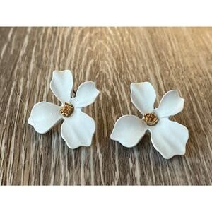 Hand Painted White Metal Flower Earrings